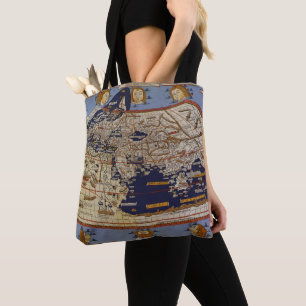 Bolsa Tote Mapa Antigo do Mundo Ptolomaico, Johannes de Arnsh