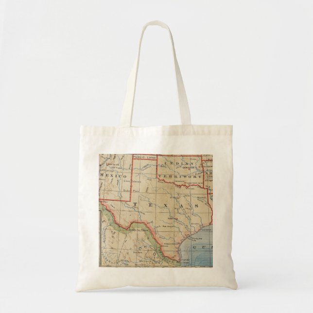 Bolsa Tote Mapa antigo do Texas com Cidades e Rios em 1888 (Frente)