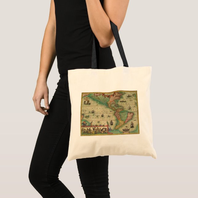 Bolsa Tote Mapa antigo mundial das Américas, 1606 (Frente (produto))