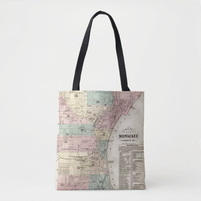 Bolsa Tote Mapa da cidade de Milwaukee, Milwaukee Co (Frente)