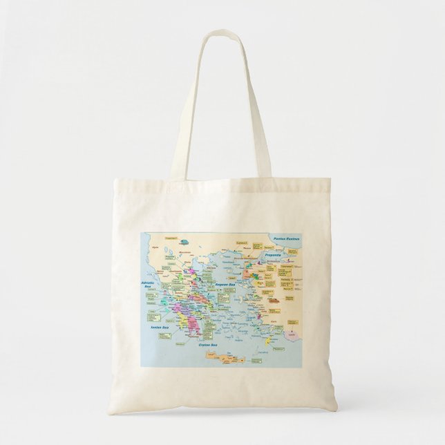 Bolsa Tote Mapa da Grécia da era homérica com etiquetas em in (Frente)