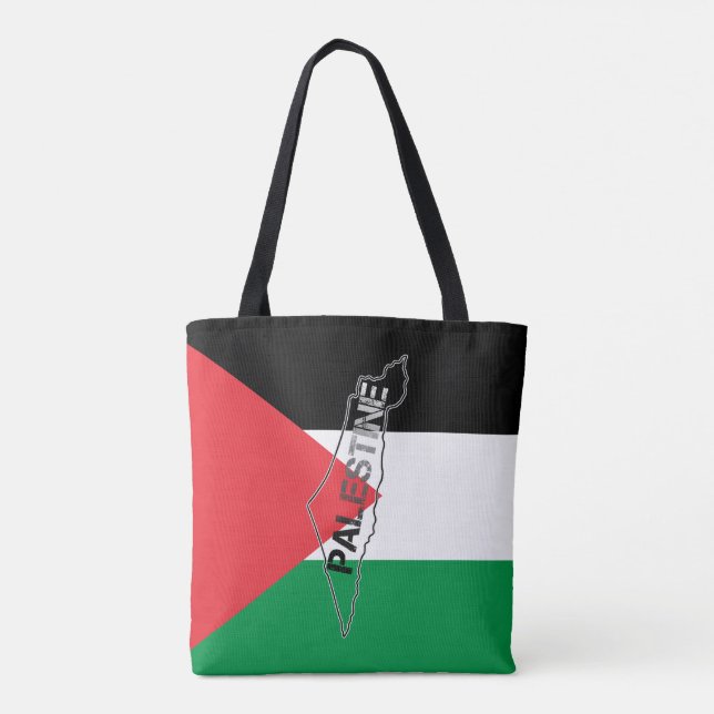 Bolsa Tote Mapa da Palestina Livre sobre a Bandeira da Palest (Verso)