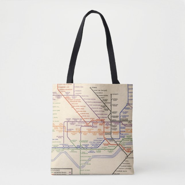 Bolsa Tote Mapa das estradas de ferro subterrâneas de Londres (Frente)