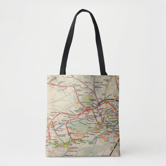 Bolsa Tote Mapa das estradas de ferro subterrâneas de Londres (Frente)