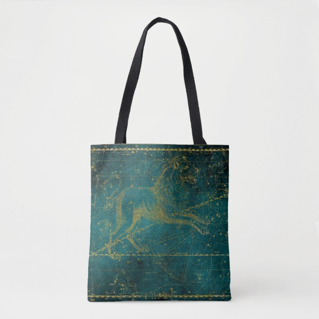 Bolsa Tote Mapa das estrelas do leão verde e Dourado ilustrad (Frente)