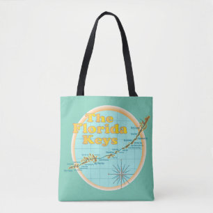 Bolsa Tote Mapa das Ilhas Florida Keys em Teal
