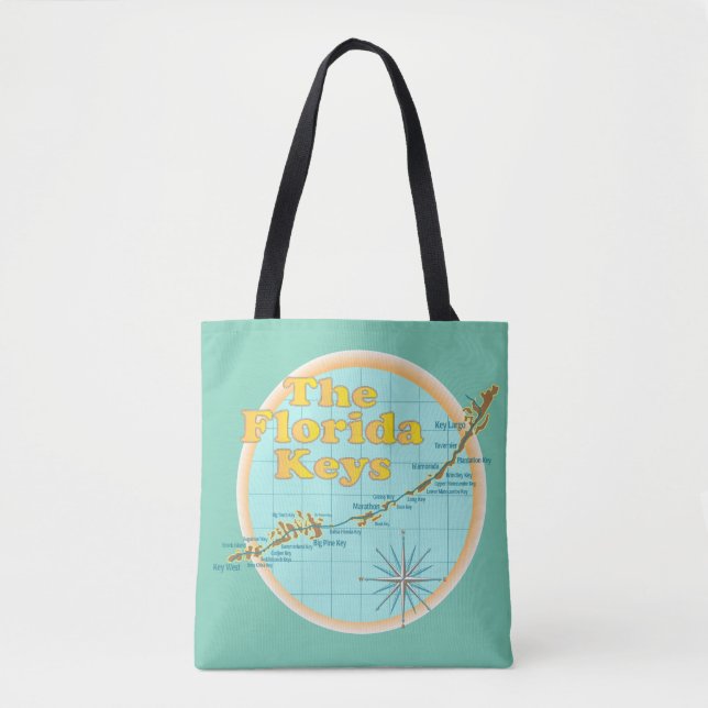 Bolsa Tote Mapa das Ilhas Florida Keys em Teal (Frente)