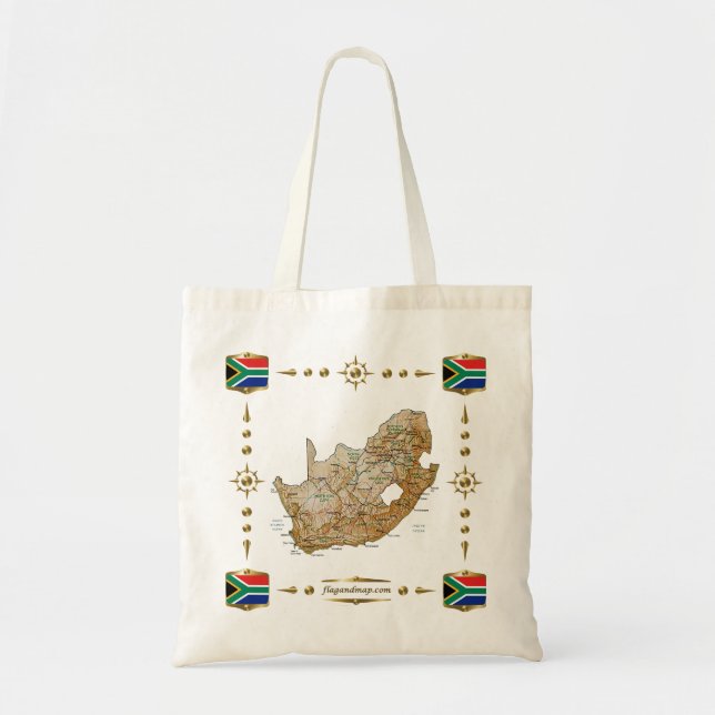 Bolsa Tote Mapa de África do Sul + Saco das bandeiras (Frente)