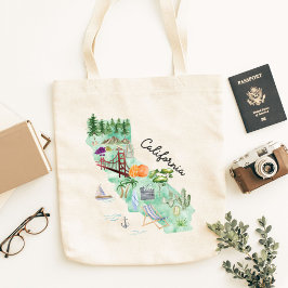 Bolsa Tote Mapa de Arte do Estado da Califórnia em Aquarela