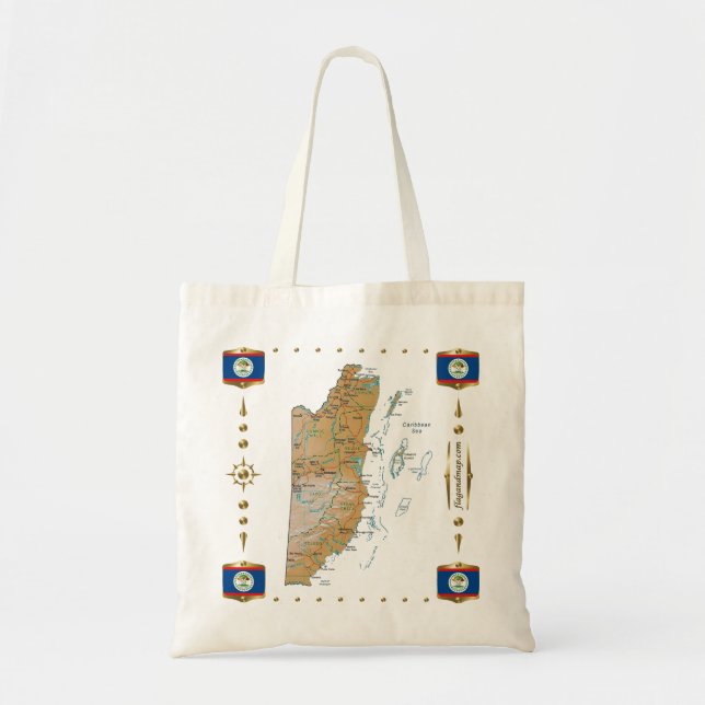 Bolsa Tote Mapa de Belize + Saco das bandeiras (Frente)