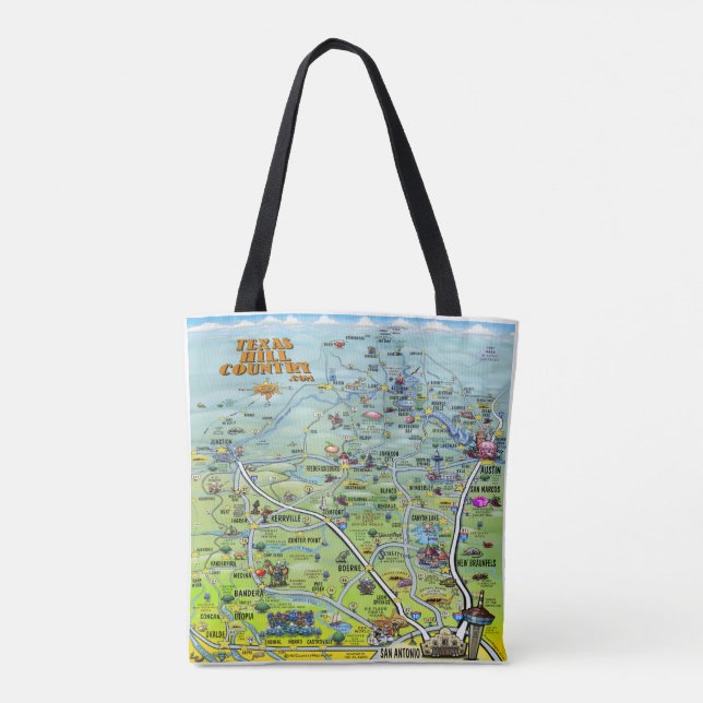 Bolsa Tote Mapa de Cartoons do Texas Hill Country (Verso)