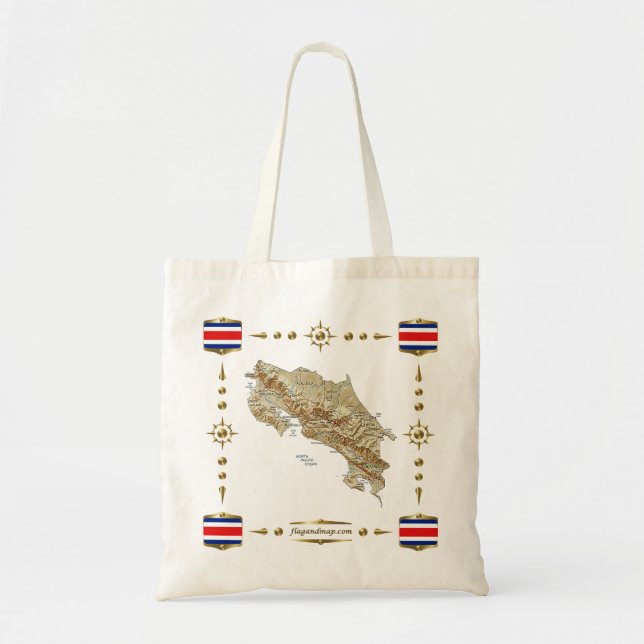 Bolsa Tote Mapa de Costa Rica + Saco das bandeiras (Frente)
