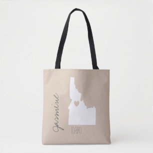 Bolsa Tote Mapa de estado de Idaho com nome personalizado de