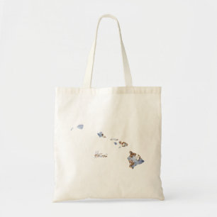 Bolsa Tote Mapa de Estado do Havaí Azul e Dourado