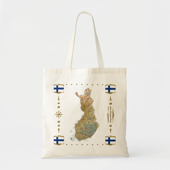 Bolsa Tote Mapa de Finlandia + Saco das bandeiras (Frente)