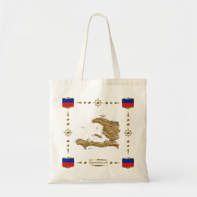 Bolsa Tote Mapa de Haiti + Saco das bandeiras (Frente)