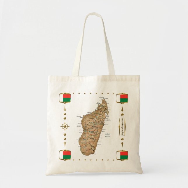 Bolsa Tote Mapa de Madagascar + Saco das bandeiras (Frente)