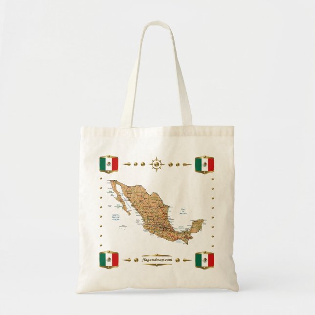 Bolsa Tote Mapa de México + Saco das bandeiras (Frente)