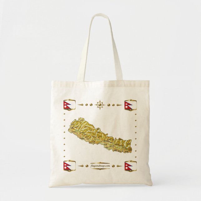 Bolsa Tote Mapa de Nepal + Saco das bandeiras (Frente)