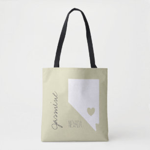 Bolsa Tote Mapa de Nevada com nome personalizado cardíaco