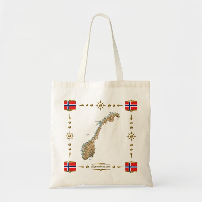 Bolsa Tote Mapa de Noruega + Saco das bandeiras (Frente)