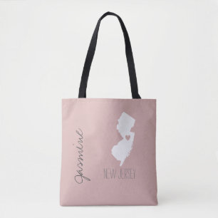 Bolsa Tote Mapa de Nova Jersey com nome personalizado de cora