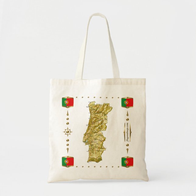 Bolsa Tote Mapa de Portugal + Saco das bandeiras (Frente)