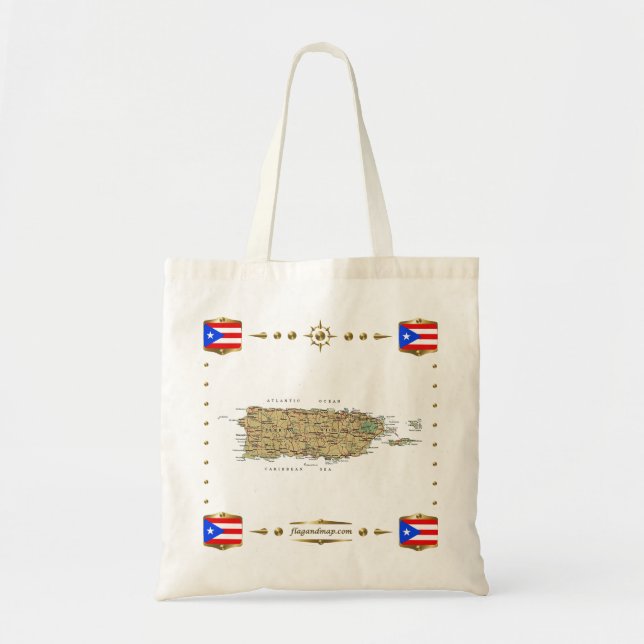 Bolsa Tote Mapa de Puerto Rico + Saco das bandeiras (Frente)