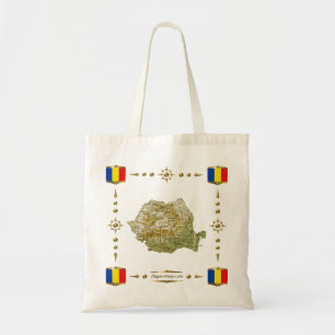 Bolsa Tote Mapa de Romania + Saco das bandeiras