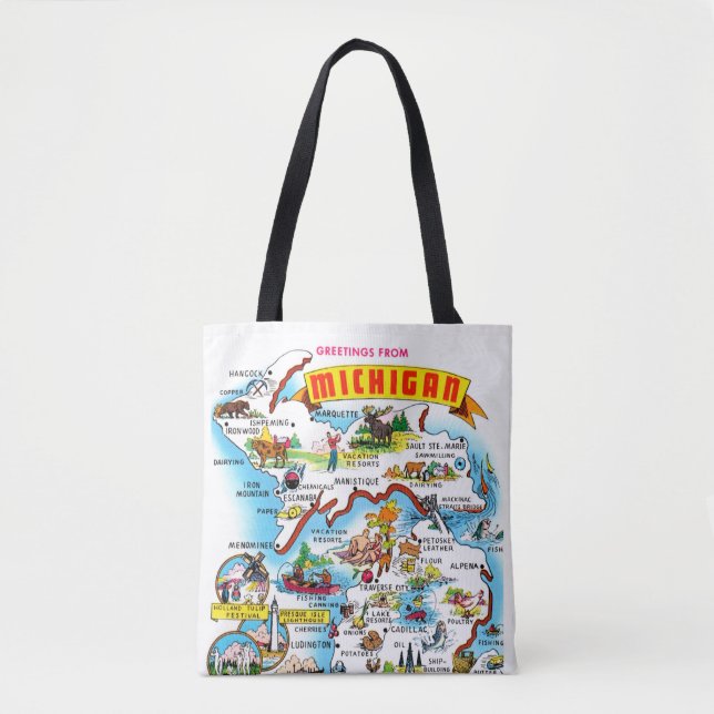 Bolsa Tote Mapa de Saudações Vintage Michigan (Frente)