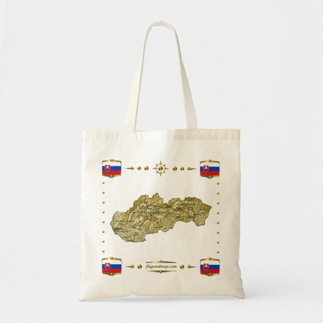 Bolsa Tote Mapa de Slovakia + Saco das bandeiras (Frente)