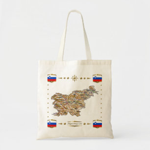 Bolsa Tote Mapa de Slovenia + Saco das bandeiras
