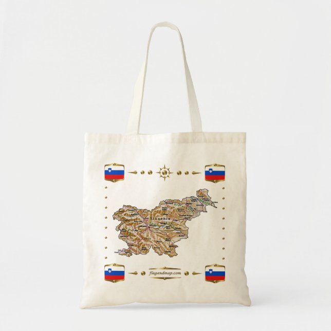 Bolsa Tote Mapa de Slovenia + Saco das bandeiras (Frente)
