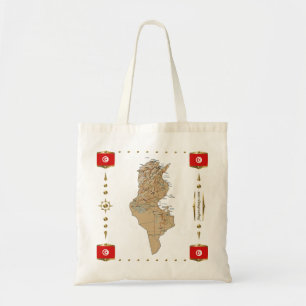 Bolsa Tote Mapa de Tunísia + Saco das bandeiras