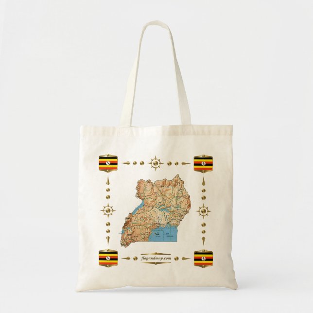 Bolsa Tote Mapa de Uganda + Bandeiras (Frente)