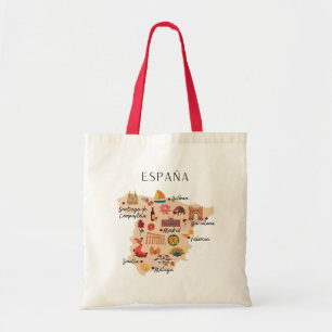 Bolsa Tote Mapa de viagem da Espanha (Impressão de um lado)