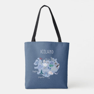 Bolsa Tote Mapa de viagem da Islândia azul escuro