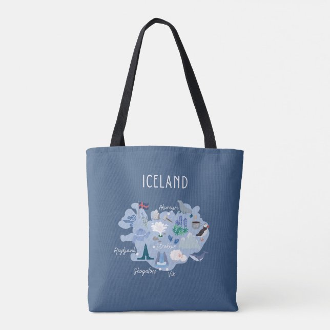 Bolsa Tote Mapa de viagem da Islândia azul escuro (Verso)