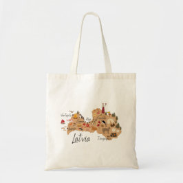 Bolsa Tote Mapa de viagem da Letônia (Impressão de um lado)
