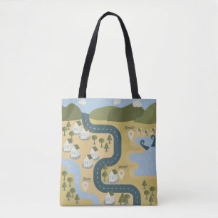 Bolsa Tote mapa de viagem de férias do cenário de cartoon na