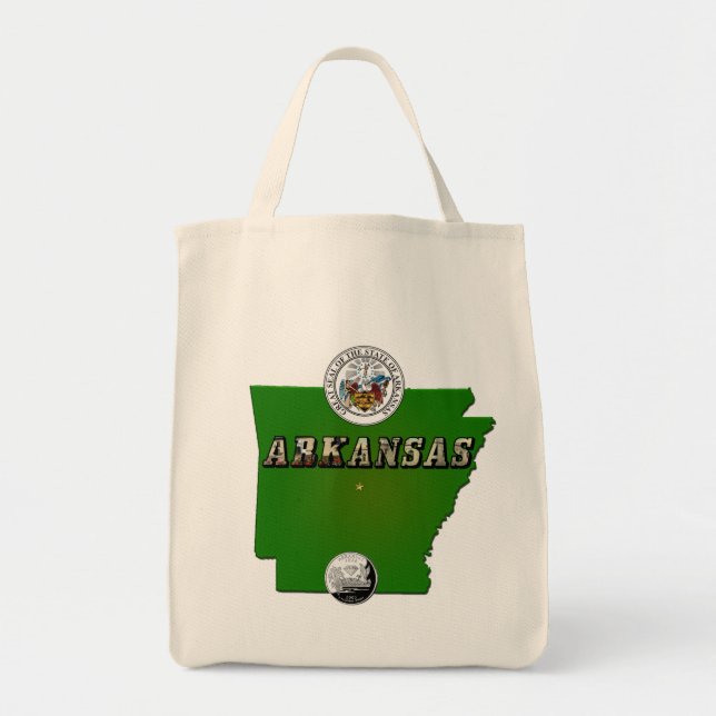 Bolsa Tote Mapa do Arkansas, Selo e Serviço Estatal Faux Quar (Frente)