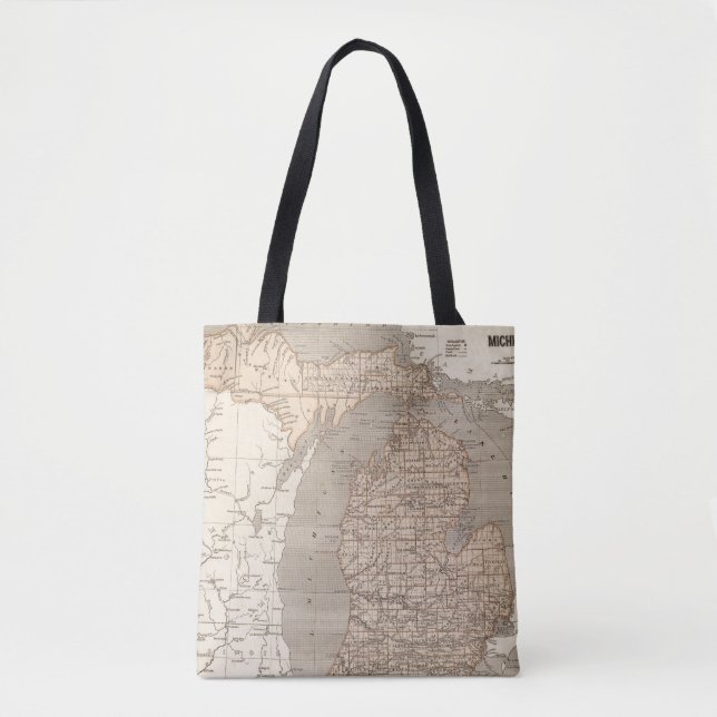Bolsa Tote Mapa do atlas de Michigan (Frente)