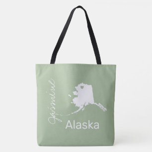 Bolsa Tote Mapa do estado do Alasca com nome personalizado do