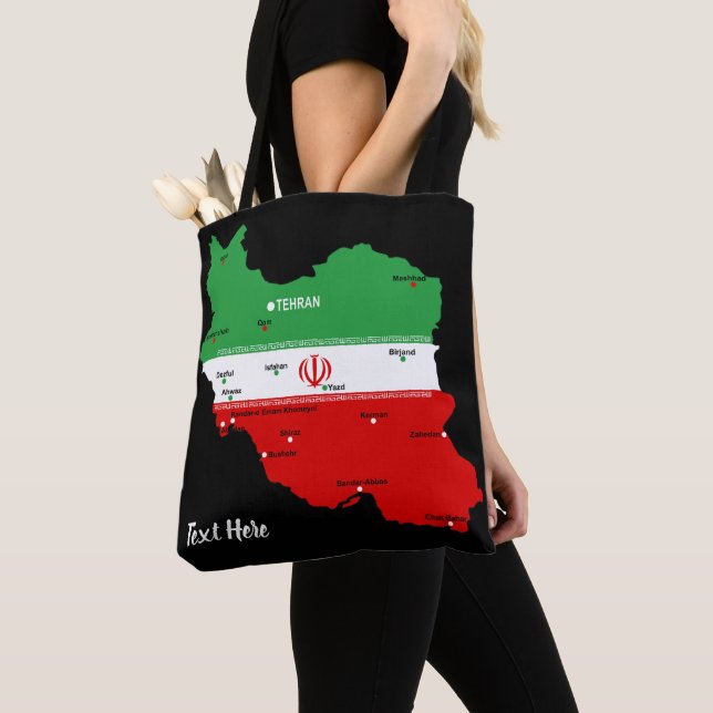 Bolsa Tote Mapa do Irã com Bandeira e Emblema (Close Up)
