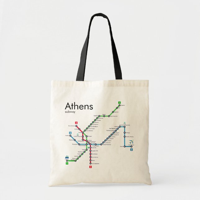 Bolsa Tote Mapa do Metro de Atenas (Frente)