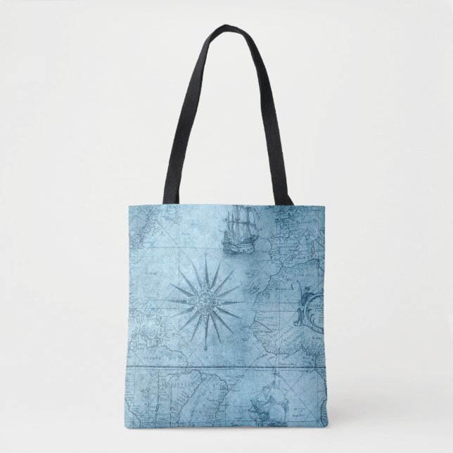 Bolsa Tote Mapa do Mundo Azul (Frente)