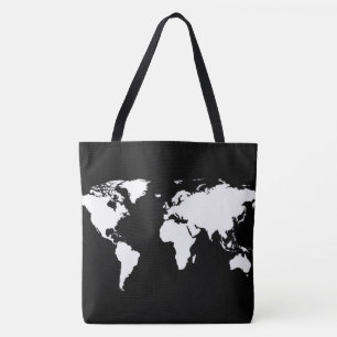 Bolsa Tote mapa do mundo branco em preto