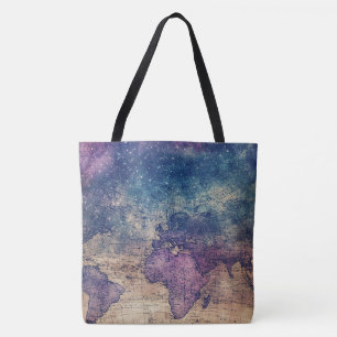 Bolsa Tote Mapa do Mundo Celestial Roxo (13)