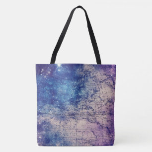 Bolsa Tote Mapa do Mundo Celestial Roxo (14)