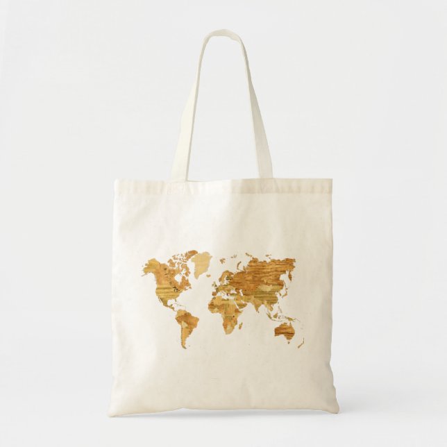 Bolsa Tote Mapa do mundo de madeira (Frente)